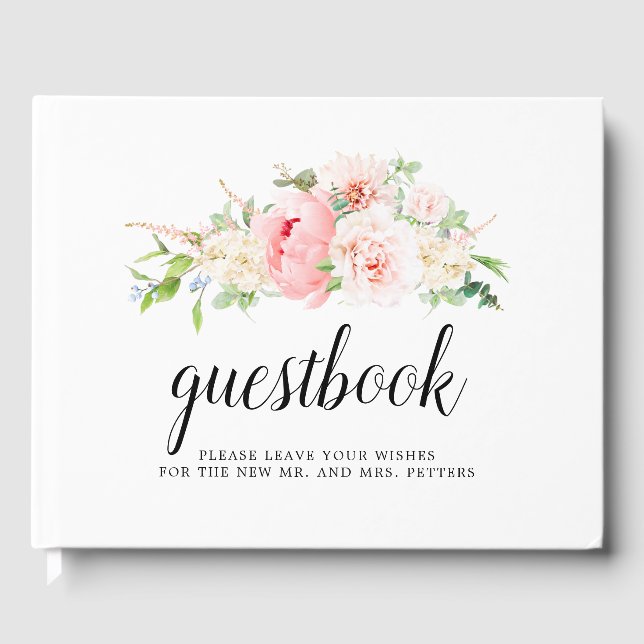 Blush Pink Peony Floral Wedding Gästebuch (Vorderseite)