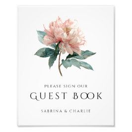 Blush Pink Peony Floral Wedding Guest Book Sign Fotodruck