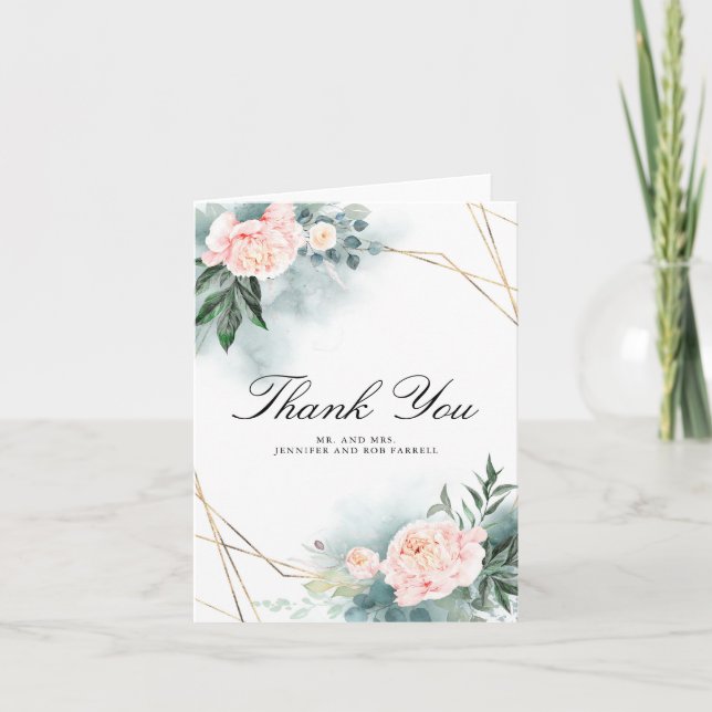 Blush Pink Peony Floral Wedding Vielen Dank Dankeskarte (Vorderseite)