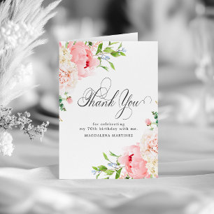 Blush Pink Peony Floral zum 70. Geburtstag gefalte Dankeskarte