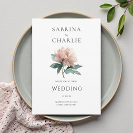 Blush Pink Peony Flower Elegant Botanical Wedding Einladung