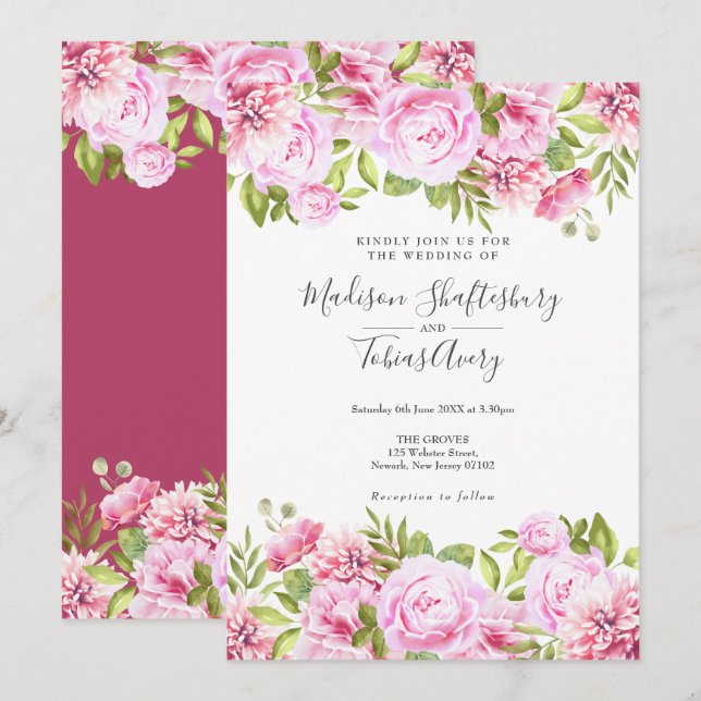 Blush Pink Peony Greenery Bloral Wedding Einladung (Vorne/Hinten)