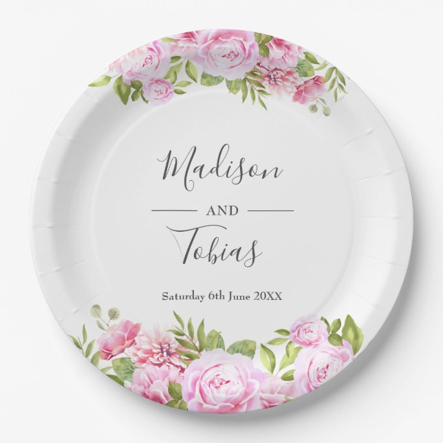 Blush Pink Peony Greenery Bloral Wedding Pappteller (Vorderseite)