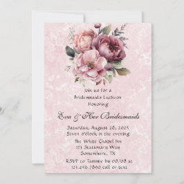 Blush Pink Peony Marble Bridesmaids Luncheon Einladung