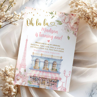 Blush Pink Peony Oh La La French Café Geburtstag Einladung