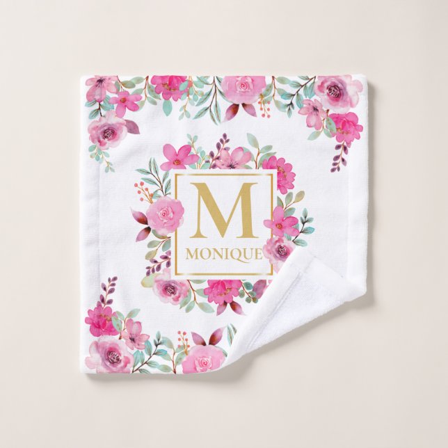 Blush Pink Peony Rose Custom Monogram Waschlappen (Waschlappen)