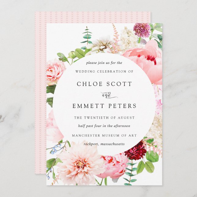 Blush Pink Peony Rustic Floral Wedding Einladung (Vorne/Hinten)