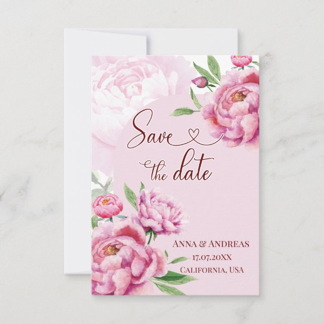 Blush Pink Peony Save the Date Card (Vorderseite)