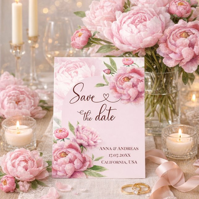 Blush Pink Peony Save the Date Card Einladung (Pink Peony Save the Date Wedding Invitation)
