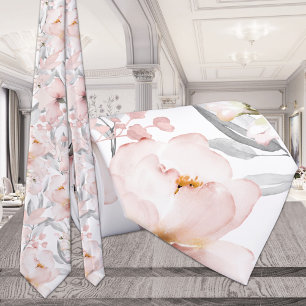 Blush Pink Peony Silver Gray Eukalyptus Wedding Krawatte