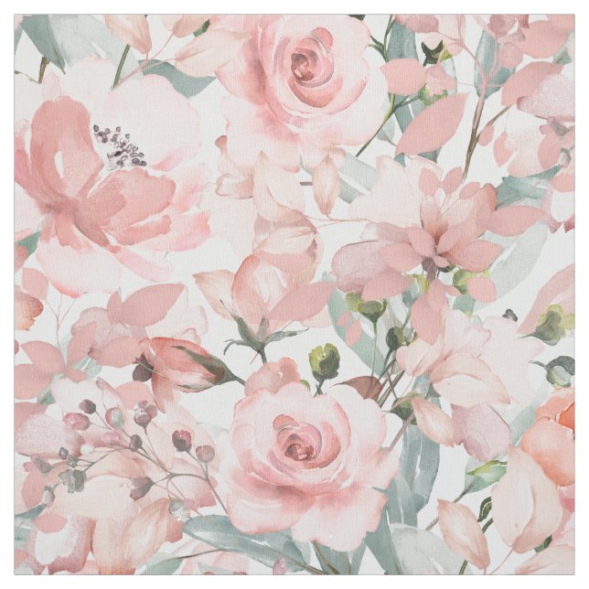 Blush Pink Peony Silver Greenery Garden Stoff (Muster)