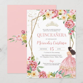 Blush Pink Peony und Lily Quinceanera Geburtstag Einladung