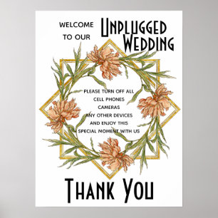 Blush Pink Peony Unplugding Wedding Sign Poster