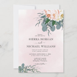 Blush Pink Peony Watercolor Eukalyptus Wedding Einladung