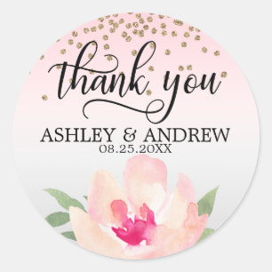 Blush Pink Peony Watercolor Gray Wedding Vielen Da Runder Aufkleber