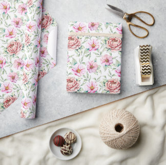 Blush Pink Peony & Wildflower Watercolor Wrapping Geschenkpapier