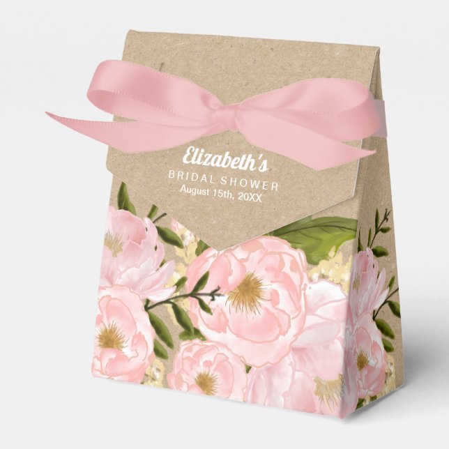 Blush Pink Peonys Brautparty Gefälligkeitsboxen Geschenkschachtel (Vorderseite)