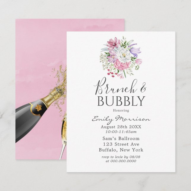 Blush Pink Periwinkle Tulip Brunch & Bubbly Einladung (Vorne/Hinten)