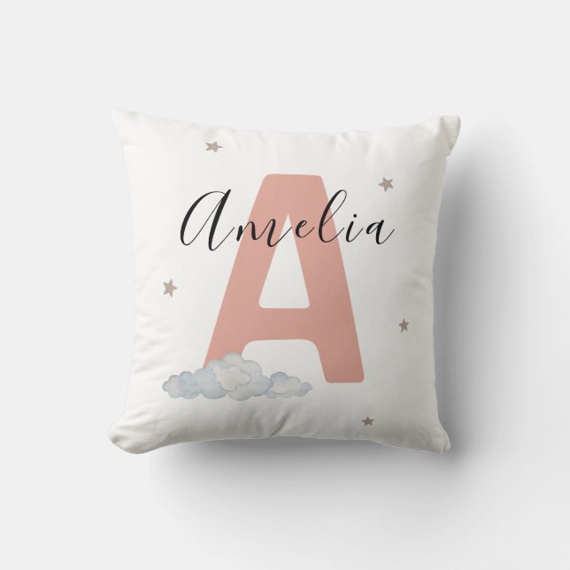 Blush Pink Personalized Baby Name Pillow Custom Kissen (Vorderseite)