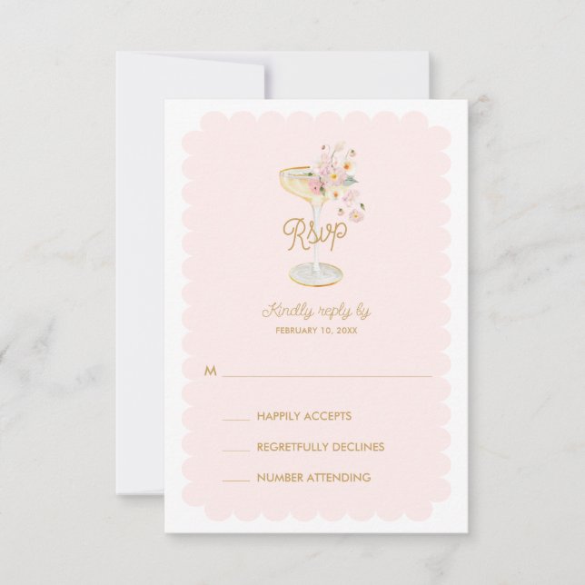 Blush Pink Petals and Prosecco RSVP card (Vorderseite)