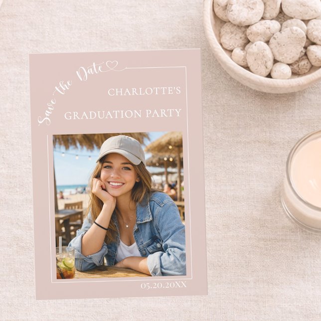 Blush Pink Photo Graduation party Save The Date (Von Creator hochgeladen)