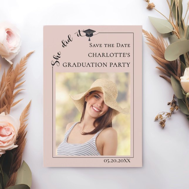 Blush Pink Photo Graduation Party Save the Date (Von Creator hochgeladen)