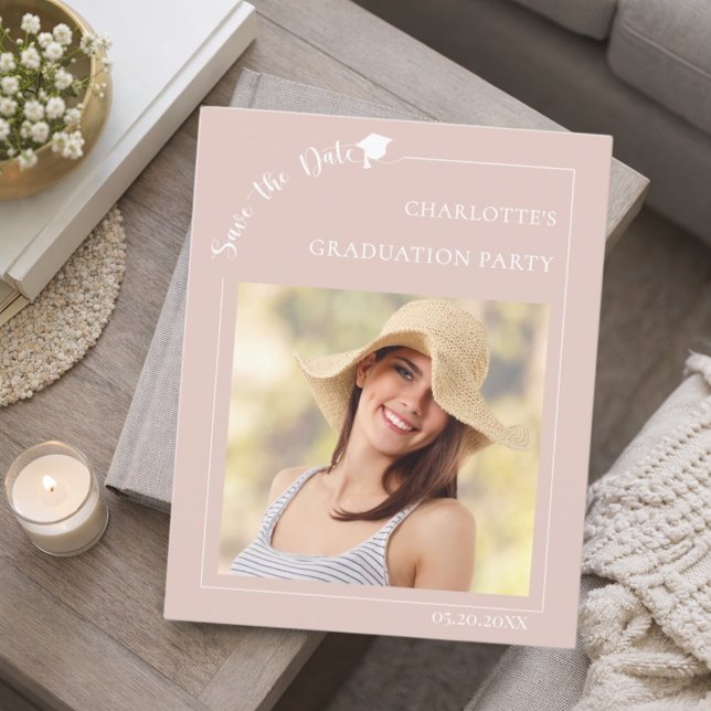Blush Pink Photo Graduation Save the Date card (Von Creator hochgeladen)