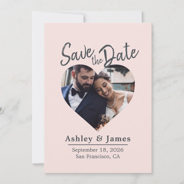 Blush Pink Photo Modern Script Save the Date (Vorderseite)