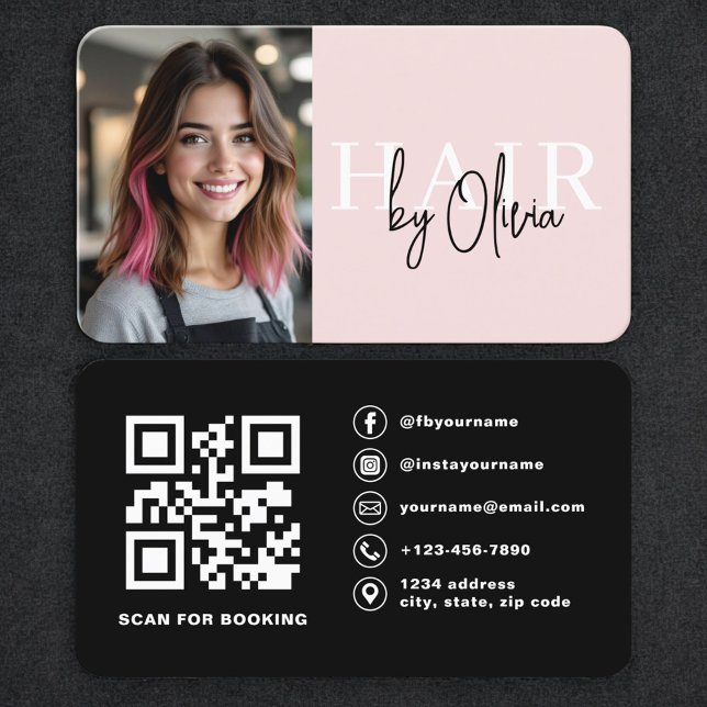 Blush Pink Photo QR Code Hair Stylist Visitenkarte (Von Creator hochgeladen)