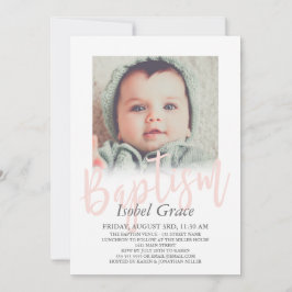 Blush Pink Pinselstrich Pinselstrich Foto Taufe Einladung