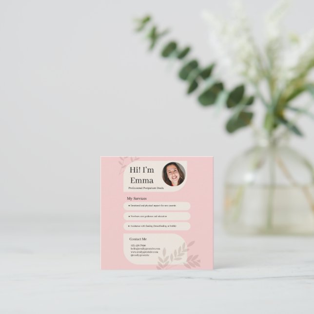 Blush Pink Postpartum Doula Professional Design Quadratische Visitenkarte (Stehend Vorderseite)