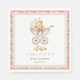 Blush Pink Pram Floral Baby Shower Luncheon Napkin Serviette