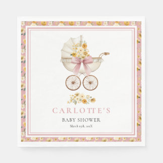 Blush Pink Pram Floral Baby Shower Luncheon Napkin Serviette