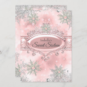 Blush Pink Princess Winter Wonderland Sweet 16 Einladung