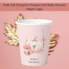 Blush Pink Pumpkin Floral Gold Heart Baby Dusche Pappbecher
