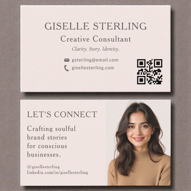 Blush Pink QR Code Minimales Berufliches Foto Visitenkarte (Von Creator hochgeladen)