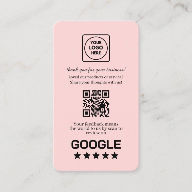 Blush Pink QR | Google Reviews Custom Feedback  Visitenkarte (Vorderseite)