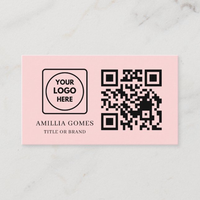 Blush Pink QR | Minimal Feminine Contact Design Visitenkarte (Vorderseite)