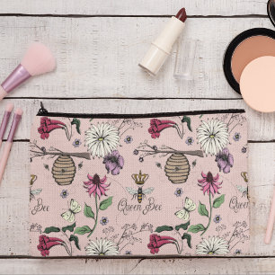 Blush Pink Queen Bee & Gold Crown Zubehörtasche