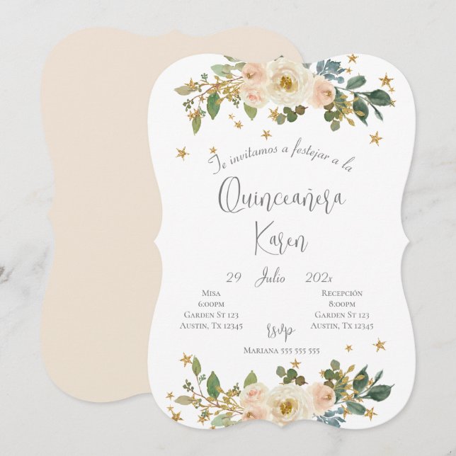 Blush Pink Quinceanera Einladung (Vorne/Hinten)