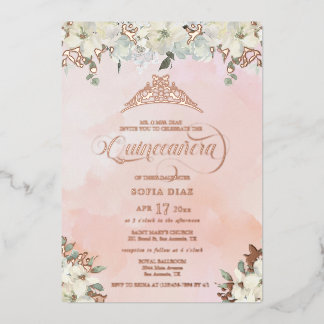 Blush Pink Quinceñera Blues Folieneinladung