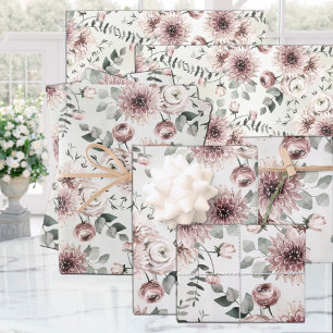 Blush Pink Ranunculus Dahlia Eukalyptus Garden Geschenkpapier Set