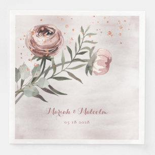 Blush Pink Ranunculus Eukalyptus Rose GoldWedding Serviette
