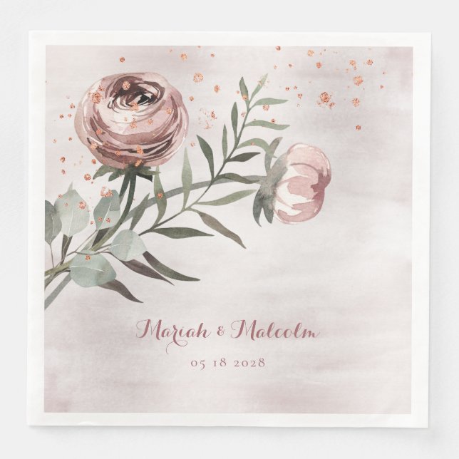 Blush Pink Ranunculus Eukalyptus Rose GoldWedding Serviette (Vorderseite)