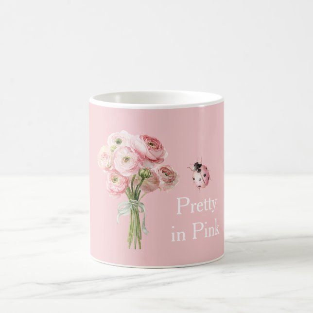 Blush Pink Ranunculus Flowers Ladybug Kaffeetasse (Mittel)