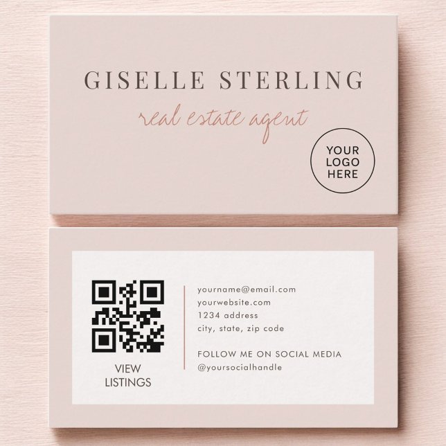 Blush Pink Real Estate Agent Logo QR Code Visitenkarte (Von Creator hochgeladen)