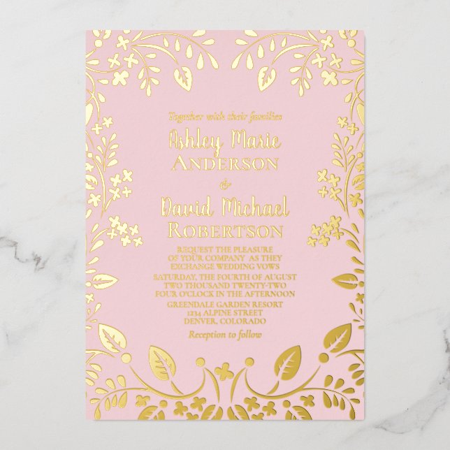 Blush Pink Real Gold Foil Folieneinladung (Vorderseite)