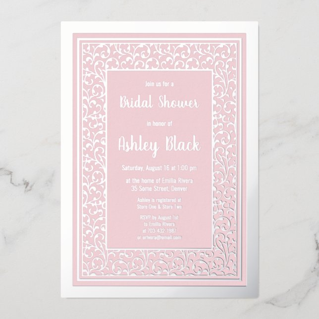 Blush Pink Real Silver Foil Brautparty Folieneinladung (Vorderseite)