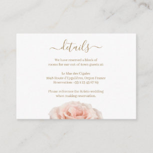 Blush Pink Realistische Rose Wedding Hotel Detail Begleitkarte