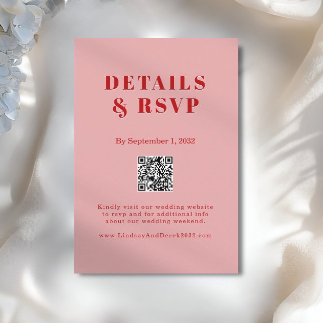 Blush Pink Red Bold Font QR Code Wedding RSVP  Begleitkarte (Blush Pink Red Bold Font QR Code Wedding RSVP Enclosure Card)